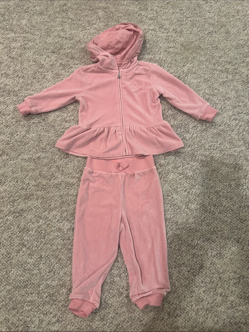Ralph Lauren Pink Velour Hoodie Jacket & Pants Set